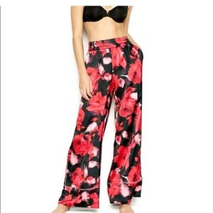 Victoria’s Secret Flared-Leg Floral Satin Pajama Pants
